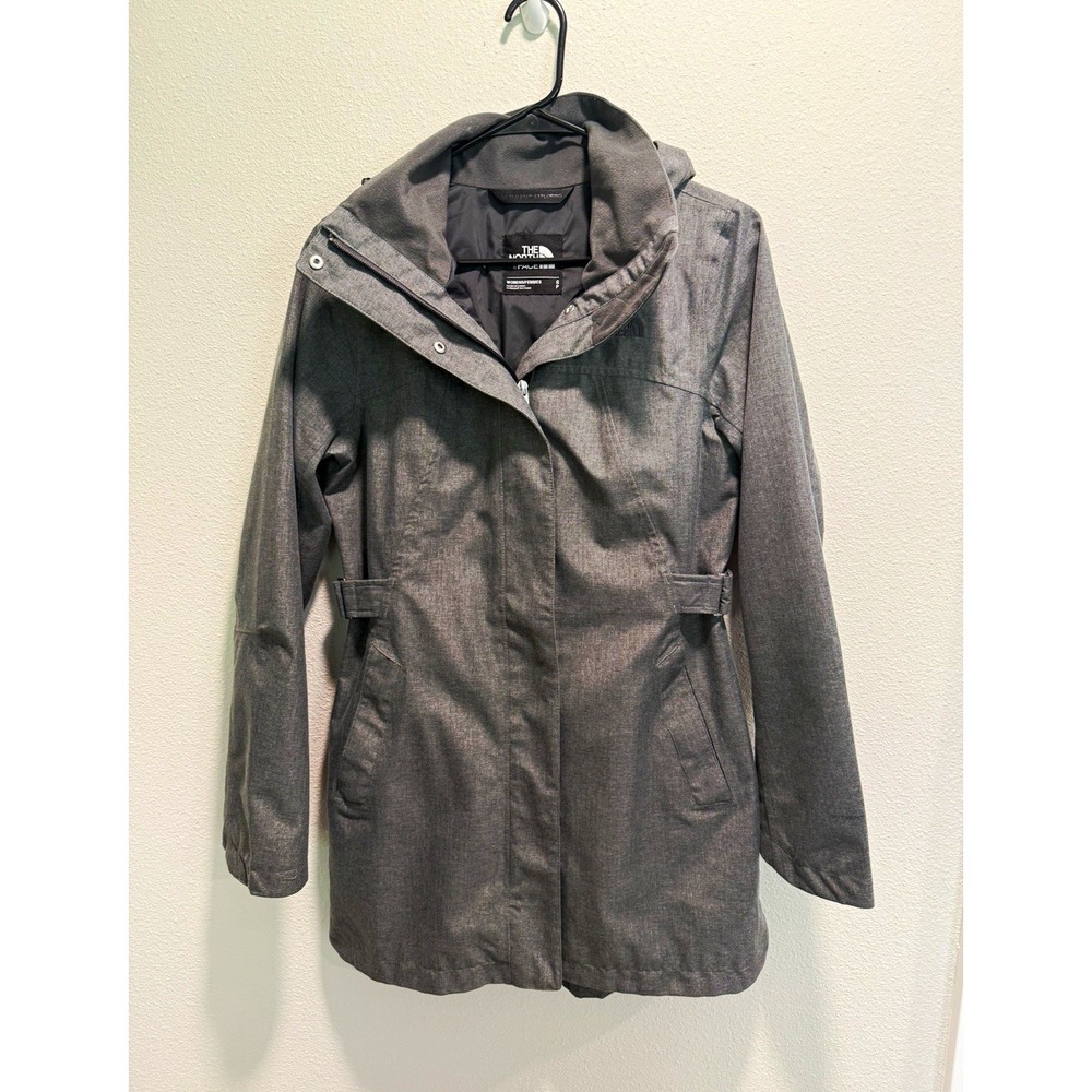 The North Face Women's S Gray Hooded mid Length Jacket Coat Herringbone Outdoor